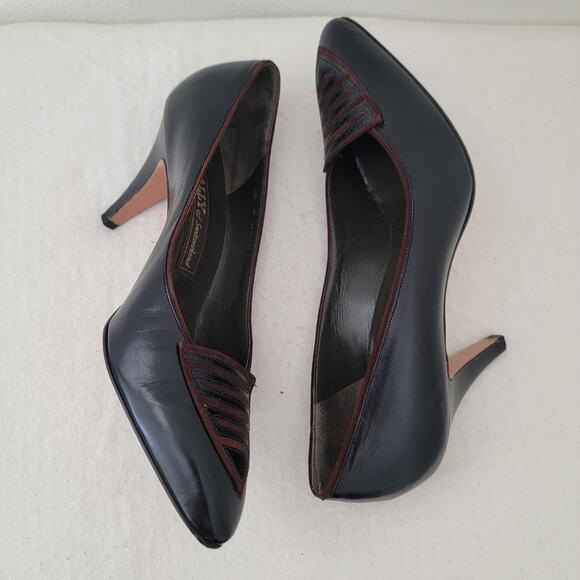 Bally of Switzerland Pointed Toe Ponte Shank Pump Leather Brown Sz  8.5 VTG Work - Picture 4 of 14